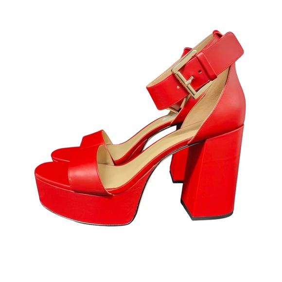 Michael Kors Women's Tara Platform Dress Heel Sandals Red Crimson Leather - Picture 5 of 11